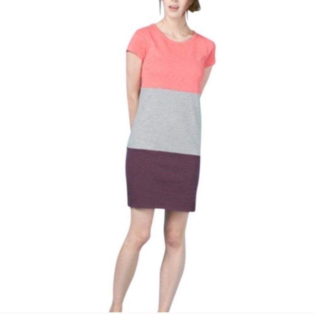 Boden Colorblock Midi Dress - Coral, Gray, and Plum